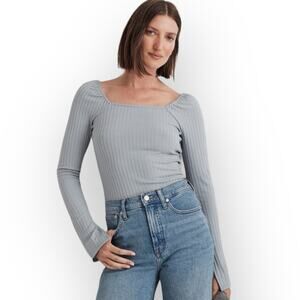 Madewell Light Gray Ribbed Long Sleeve Top